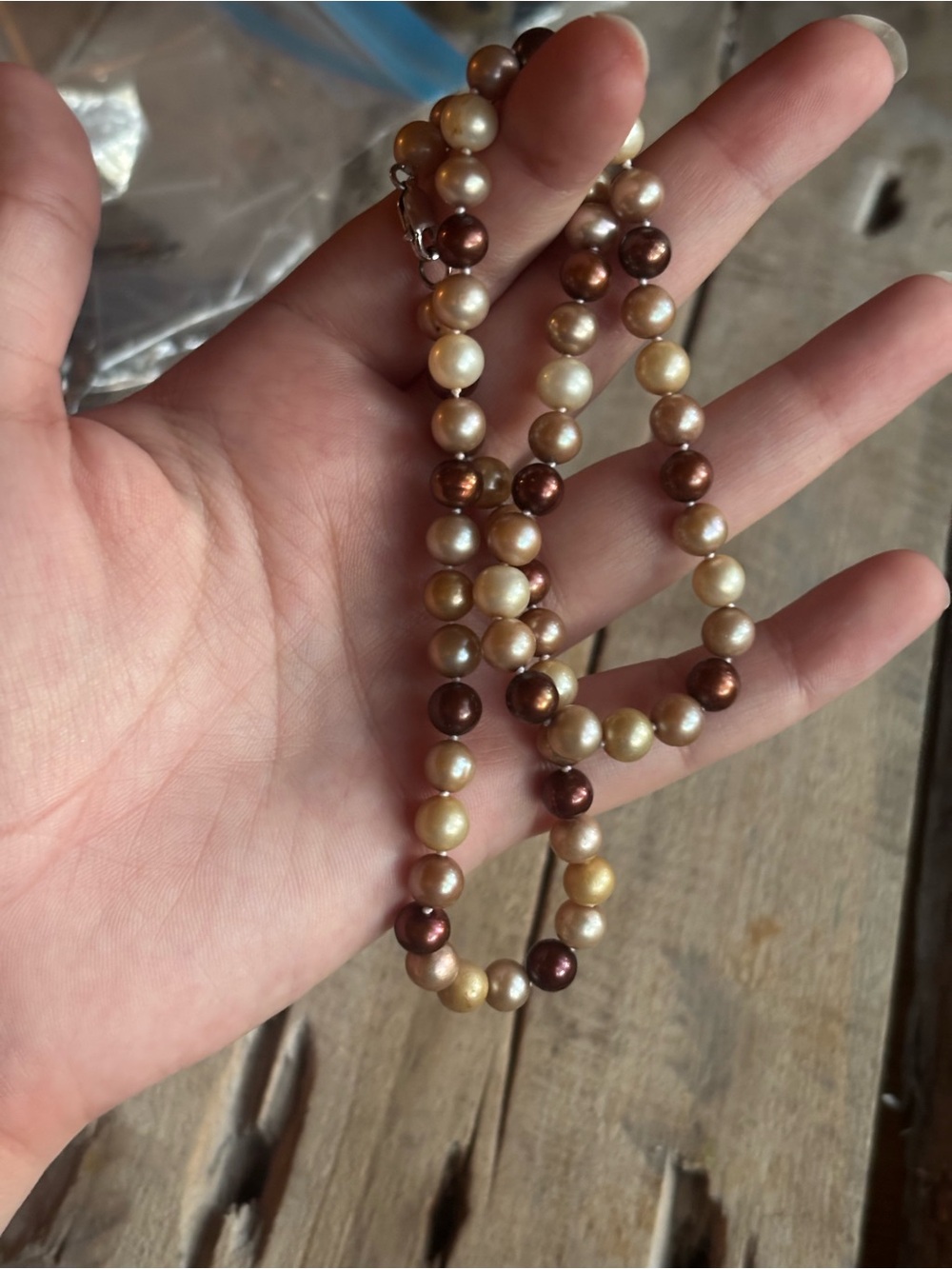 Multi-Color Brown Pearl and Sterling Silver Necklace